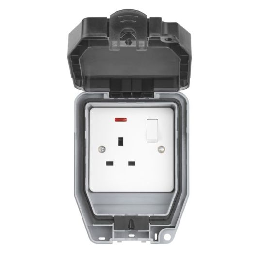 Saxby Weatherproof 13A 1G Dp Switched Socket in Grey