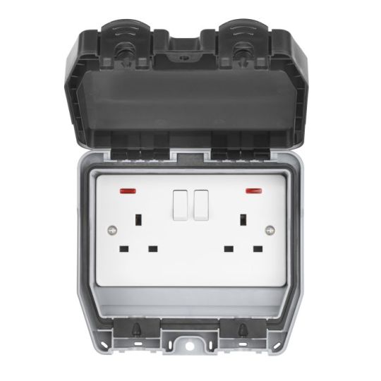 Saxby Weatherproof 13A 2G Dp Switched Socket in Grey