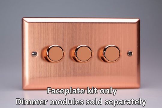 Varilight Brushed Copper 3-Gang Matrix Kit For Rotary Dimmers (Twin Plate)