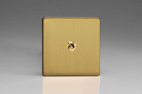 VARILIGHT Lighting - 1 GANG (SINGLE), (3 WAY) INTERMEDIATE CLASSIC TOGGLE SWITCH DIMENSION SCREWLESS BRUSHED BRASS - XDBT7S