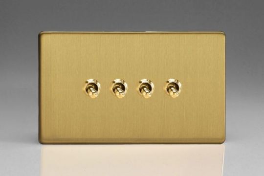 Varilight Brushed Brass 4-Gang 10A 1- or 2-Way Toggle Switch (Twin Plate)