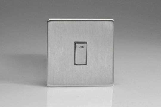 Varilight Brushed Steel 1-Gang 20A Double Pole Rocker Switch + Neon Indicator Light