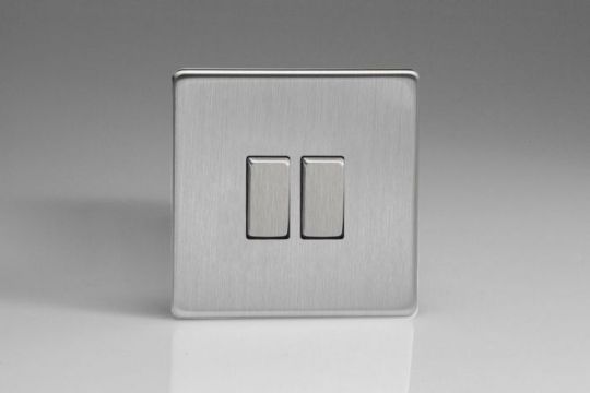 Varilight Brushed Steel 2-Gang 10A 1- or 2-Way Rocker Switch