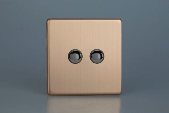 Varilight Brushed Copper 2-Gang 6A 1- or 2-Way Push On/Off Impulse Switch