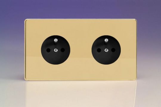 Varilight Polished Brass 2-Gang 16A Flush Socket with Pin Earth