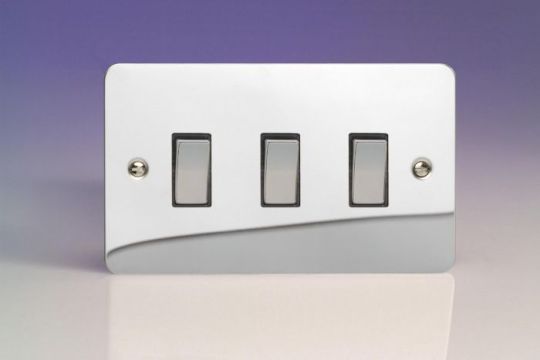 Varilight Polished Chrome 3-Gang 10A 1- or 2-Way Rocker Switch (Twin Plate)