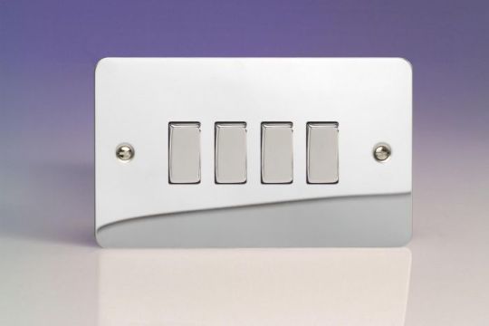 Varilight Polished Chrome 4-Gang 10A 1- or 2-Way Rocker Switch (Twin Plate)