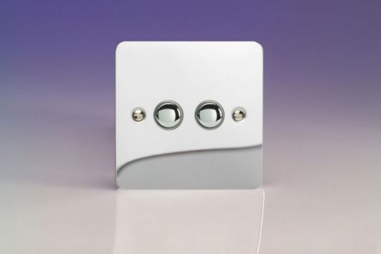 Varilight Polished Chrome 2-Gang 6A 1- or 2-Way Push On/Off Impulse Switch