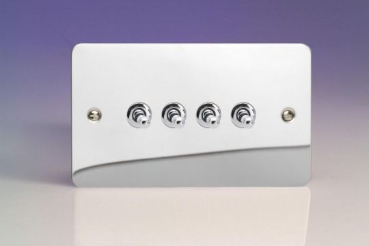 Varilight Polished Chrome 4-Gang 10A 1- or 2-Way Toggle Switch (Twin Plate)