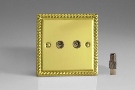 Varilight Georgian Brass 2-Gang TV Socket, Co-axial + F-Type Satellite