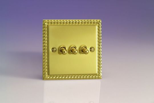 Varilight Georgian Brass 3-Gang 10A 1- or 2-Way Toggle Switch