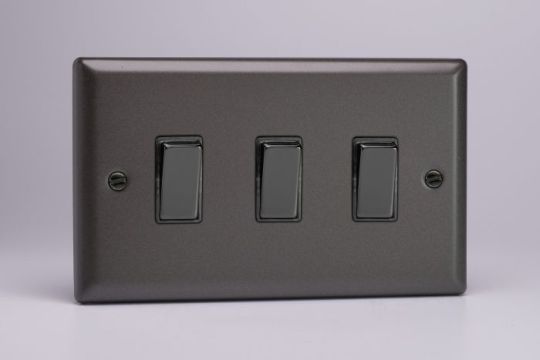 Varilight Graphite 21 3-Gang 10A 1- or 2-Way Rocker Switch (Twin Plate)