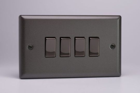 Varilight Graphite 21 4-Gang 10A 1- or 2-Way Rocker Switch (Twin Plate)
