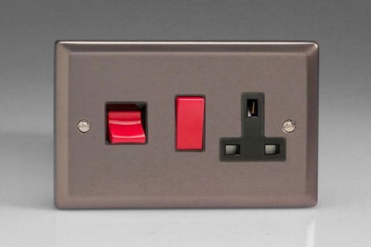 Varilight Pewter 45A Cooker Panel with 13A Double Pole Switched Socket Outlet (Red Rocker)