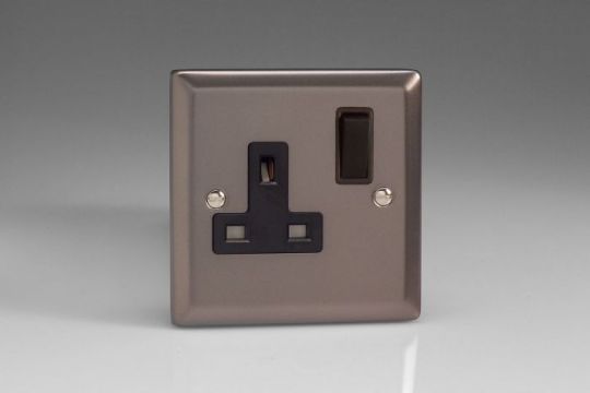 Varilight Pewter 1-Gang 13A Double Pole Switched Socket