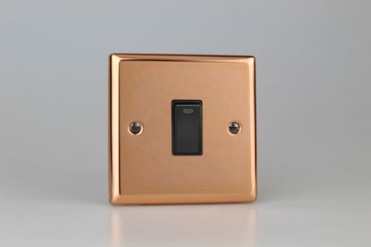Varilight Polished Copper 1-Gang 20A Double Pole Rocker Switch + Neon Indicator Light