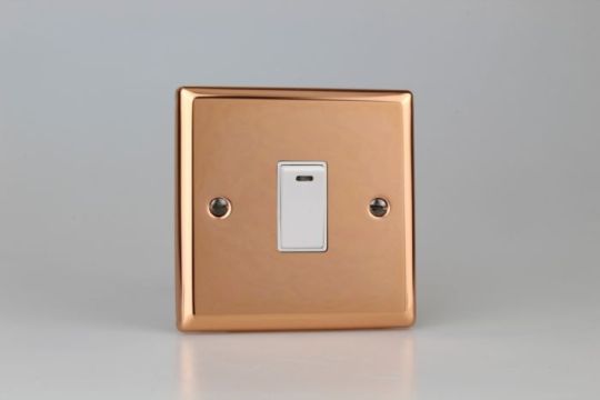 Varilight Polished Copper 1-Gang 20A Double Pole Rocker Switch + Neon Indicator Light