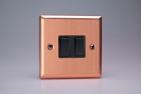Varilight Brushed Copper 2-Gang 10A Intermediate Rocker Switch
