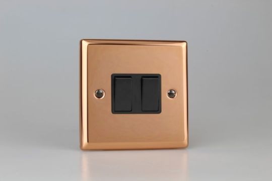 Varilight Polished Copper 2-Gang 10A 1- or 2-Way Rocker Switch (XY2B.CU)