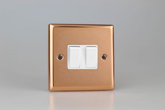 Varilight Polished Copper 2-Gang 10A 1- or 2-Way Rocker Switch