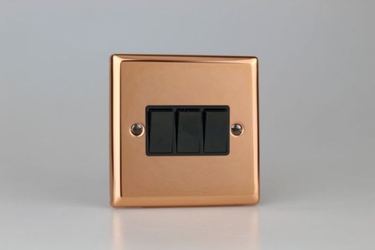 Varilight Polished Copper 3-Gang 10A 1- or 2-Way Rocker Switch