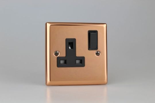 Varilight Polished Copper 1-Gang 13A Double Pole Switched Socket 