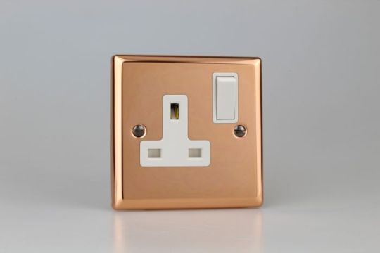Varilight Polished Copper 1-Gang 13A Double Pole Switched Socket 