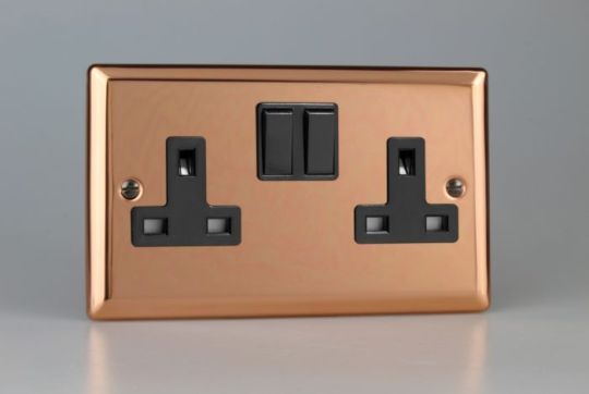 Varilight Polished Copper 2-Gang 13A Double Pole Switched Socket