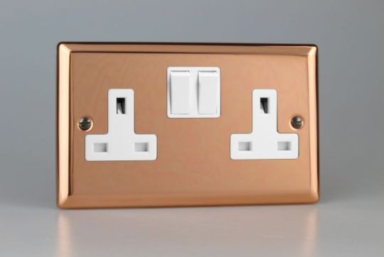 Varilight Polished Copper 2-Gang 13A Double Pole Switched Socket