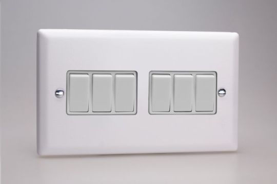 Varilight Chalk White 6-Gang 10A 1- or 2-Way Rocker Switch (Twin Plate)