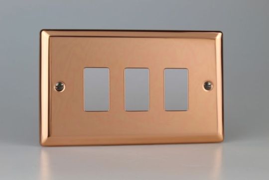 Varilight Polished Copper 3-Gang PowerGrid Plate including Yoke (Twin Plate)