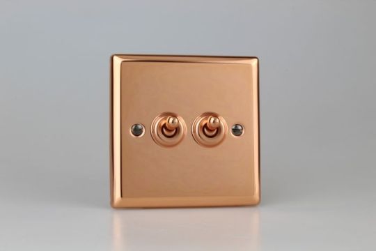 Varilight Polished Copper 2-Gang 10A Intermediate Toggle Switch (XYT77.CU)