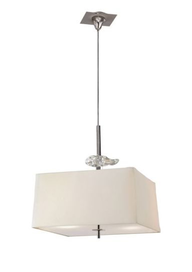 Mantra Akira Square Pendant 4 Light E27 Polished Chrome/Frosted Glass With Cream Shade