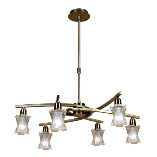 Mantra Alaska Pendant Convertible To Semi Flush 6 Light L1/SGU10 Antique Brass CFL Lamps INCLUDED