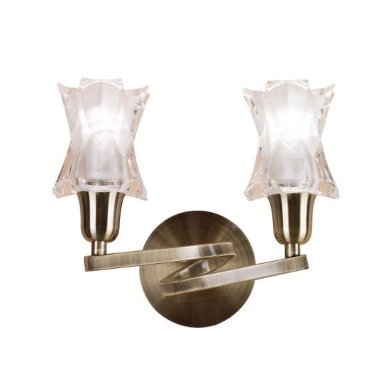 Mantra Alaska Wall Lamp Switched 2 Light L1/SGU10 Antique Brass CFL Lamps INCLUDED
