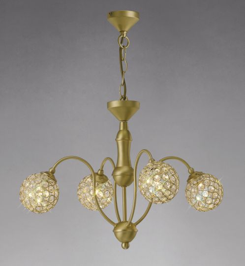 Diyas IL20691 Apollo Pendant 4 Light Satin Brass/Crystal