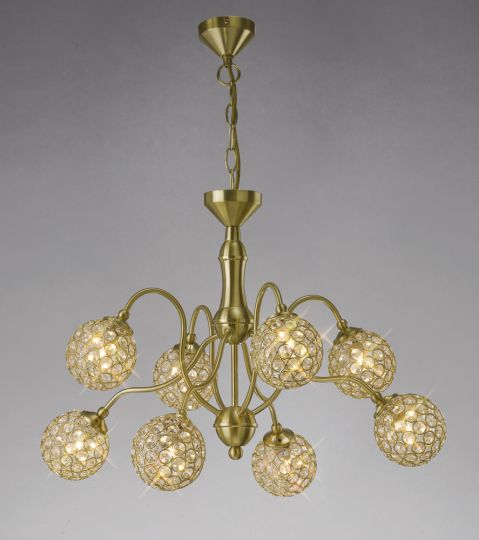 Diyas IL20692 Apollo Pendant 8 Light Satin Brass/Crystal