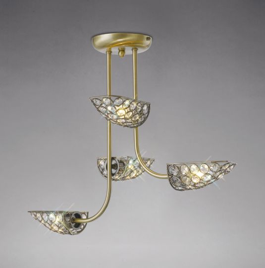 Diyas IL20701 Ashton Semi Ceiling 4 Light Antique Brass/Crystal