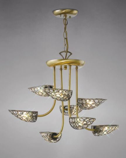 Diyas IL20702 Ashton Pendant 8 Light Antique Brass/Crystal