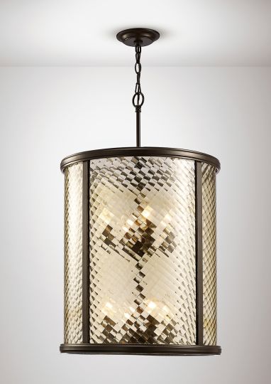 Diyas IL31678 Asia Pendant 8 Light E14 Oiled Bronze/Clear Glass