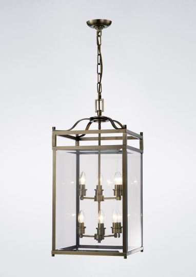 Diyas IL31114 Aston Pendant 6 Light Antique Brass/Glass