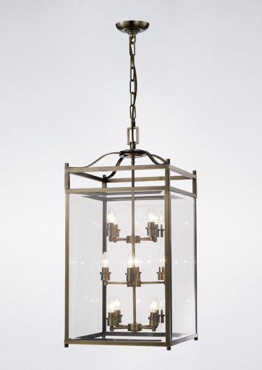 Diyas IL31115 Aston Pendant 12 Light Antique Brass/Glass