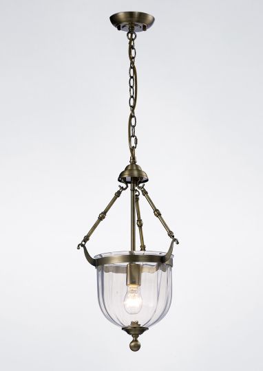 Diyas IL31075 Aubrey Pendant 1 Light Antique Brass/Glass