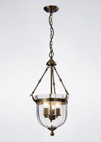 Diyas IL31076 Aubrey Pendant 3 Light Antique Brass/Glass