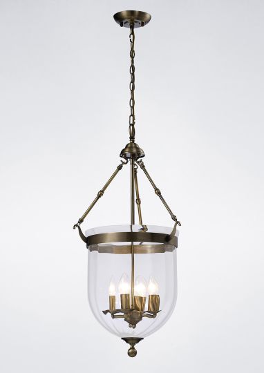 Diyas IL31077 Aubrey Pendant 4 Light Antique Brass/Glass
