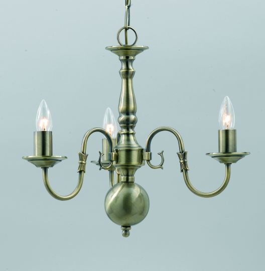 Impex BF00350/03/AB Flemish  Series Decorative 3 Light Antique Brass Ceiling Light