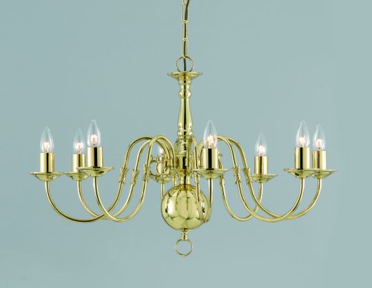 Impex BF00350/08/PB Flemish  Series Decorative 8 Light Polished Brass Ceiling Light