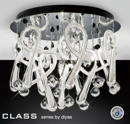 Diyas Lighting IL50382 - Class Ceiling Round 10 Light Polished Chrome/White Glass/Crystal