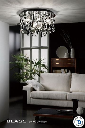 Diyas Lighting IL50385 - Class Ceiling Round 20 Light Polished Chrome/Black Glass/Crystal
