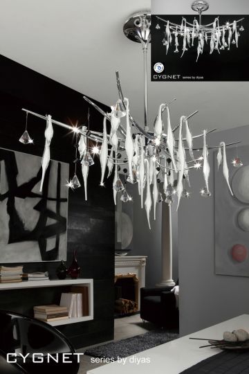 Diyas Lighting IL50417 -  Cygnet Pendant Oval 12 Light Polished Chrome/White Glass/Crystal